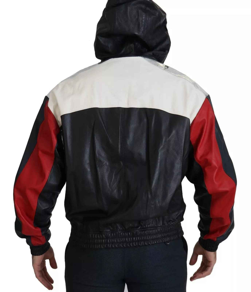 Dolce & Gabbana Black Leather Hooded Blouson Jacket