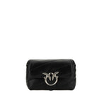 PINKO Black Calf Leather Bos Taurus Shoulder Bag