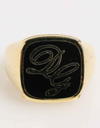 Dolce & Gabbana Gold Tone Enamel Brass Signet DG Logo Adjustable Ring