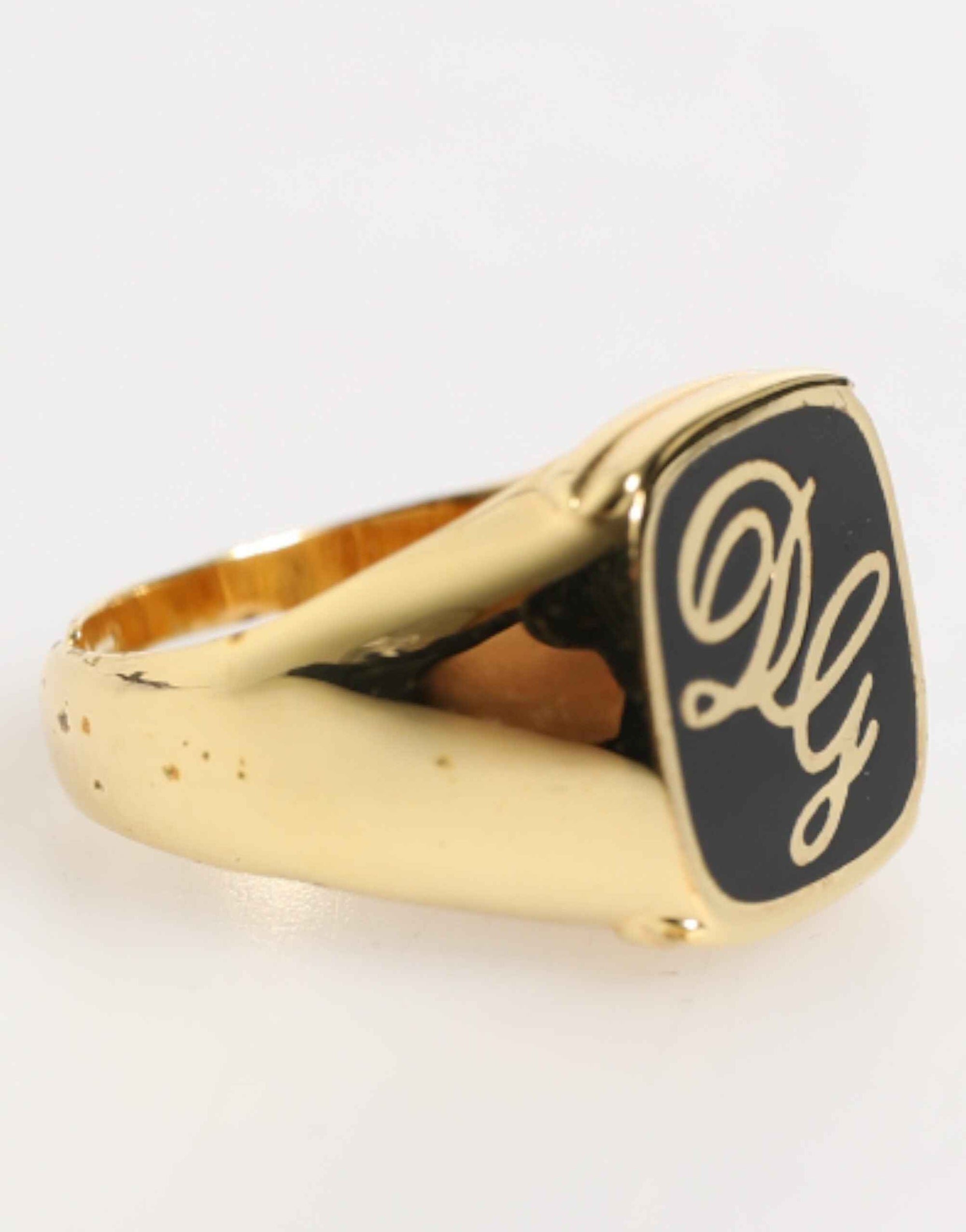 Dolce & Gabbana Gold Tone Enamel Brass Signet DG Logo Adjustable Ring
