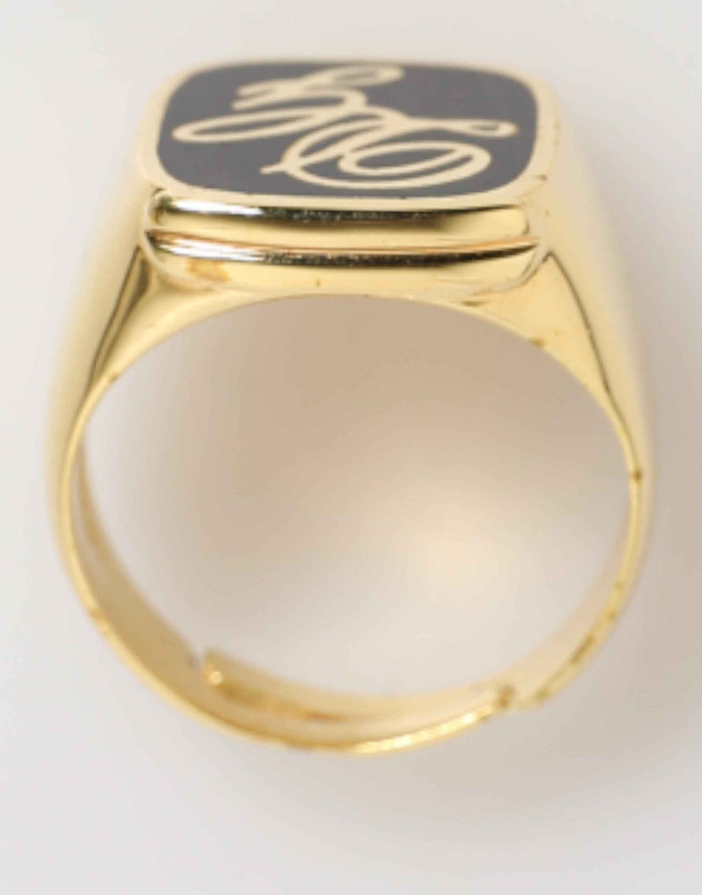 Dolce & Gabbana Gold Tone Enamel Brass Signet DG Logo Adjustable Ring