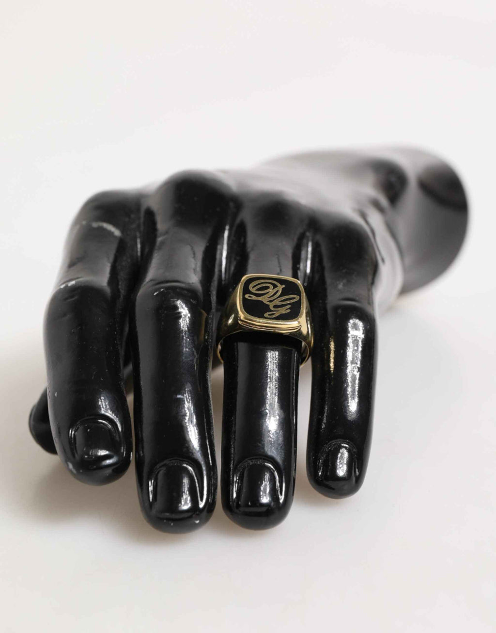 Dolce & Gabbana Gold Tone Enamel Brass Signet DG Logo Adjustable Ring