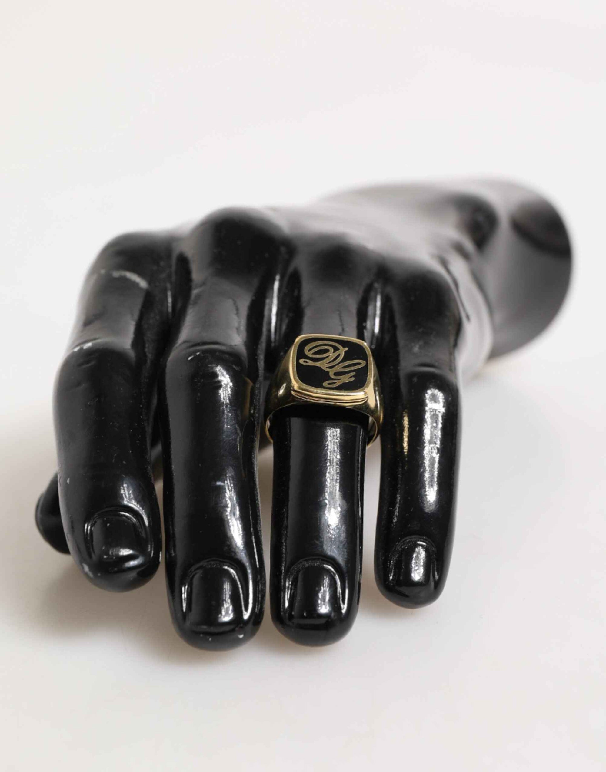 Dolce & Gabbana Gold Tone Enamel Brass Signet DG Logo Adjustable Ring