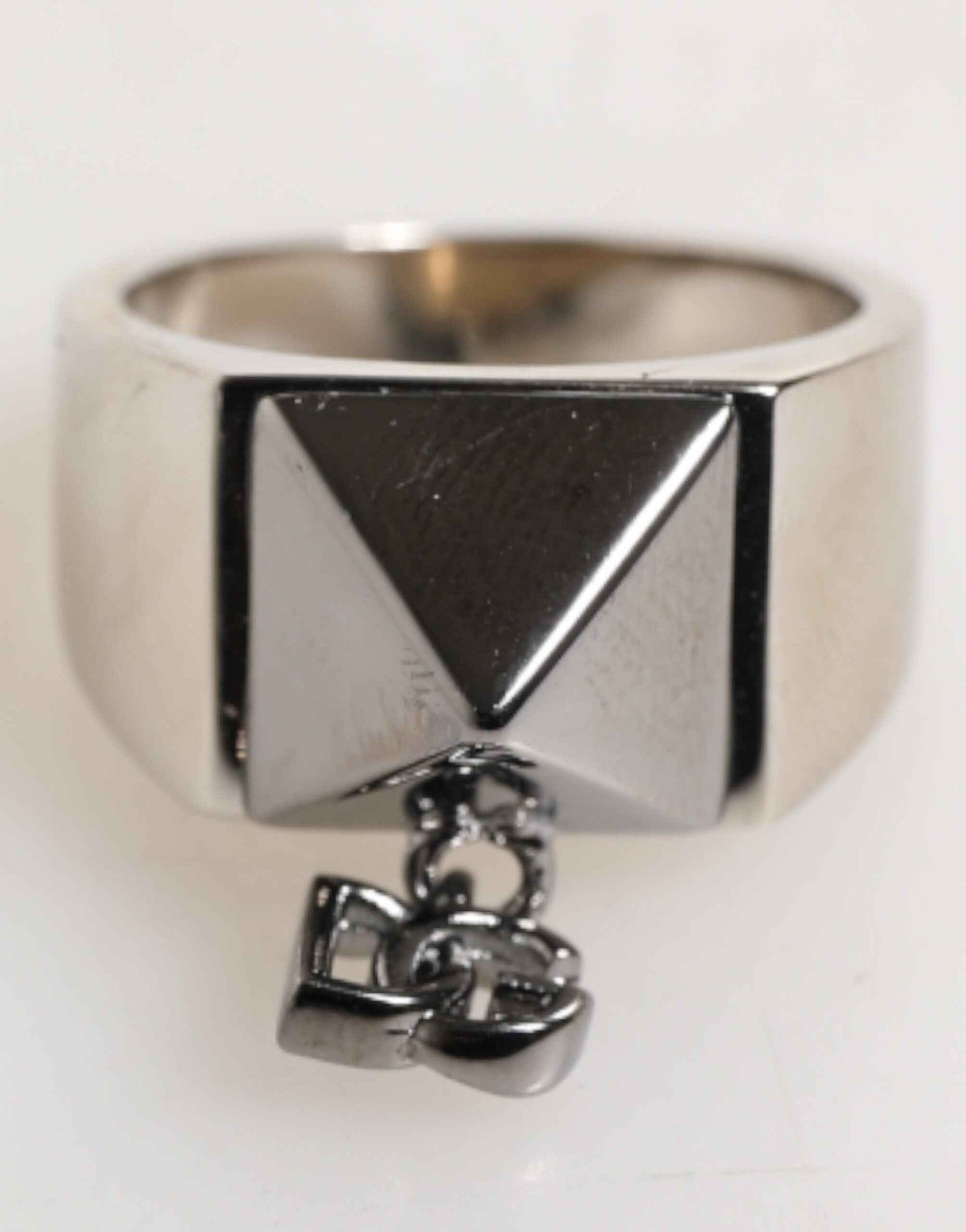 Dolce & Gabbana Silver Tone Pyramid DG Logo Real Brass Ring