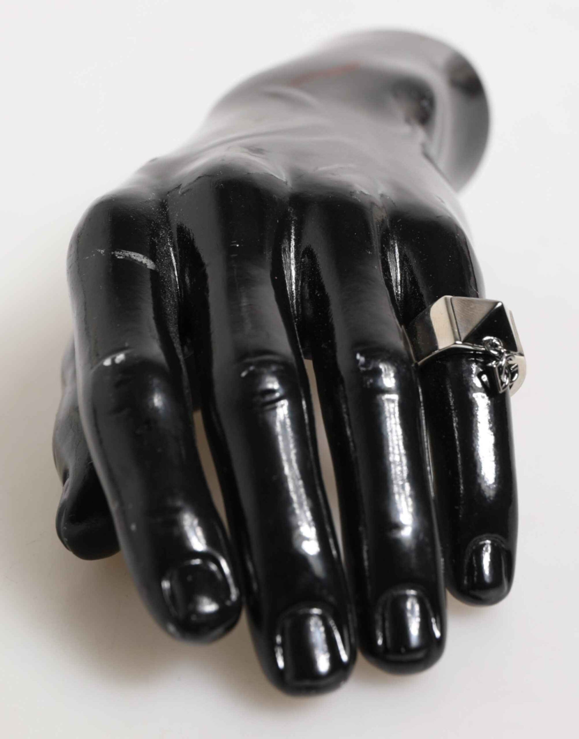 Dolce & Gabbana Silver Tone Pyramid DG Logo Real Brass Ring