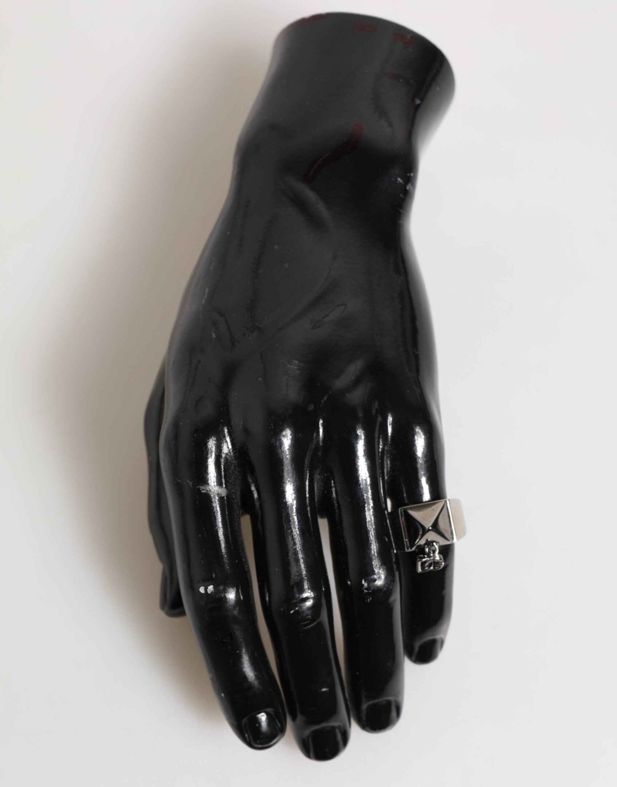 Dolce & Gabbana Silver Tone Pyramid DG Logo Real Brass Ring