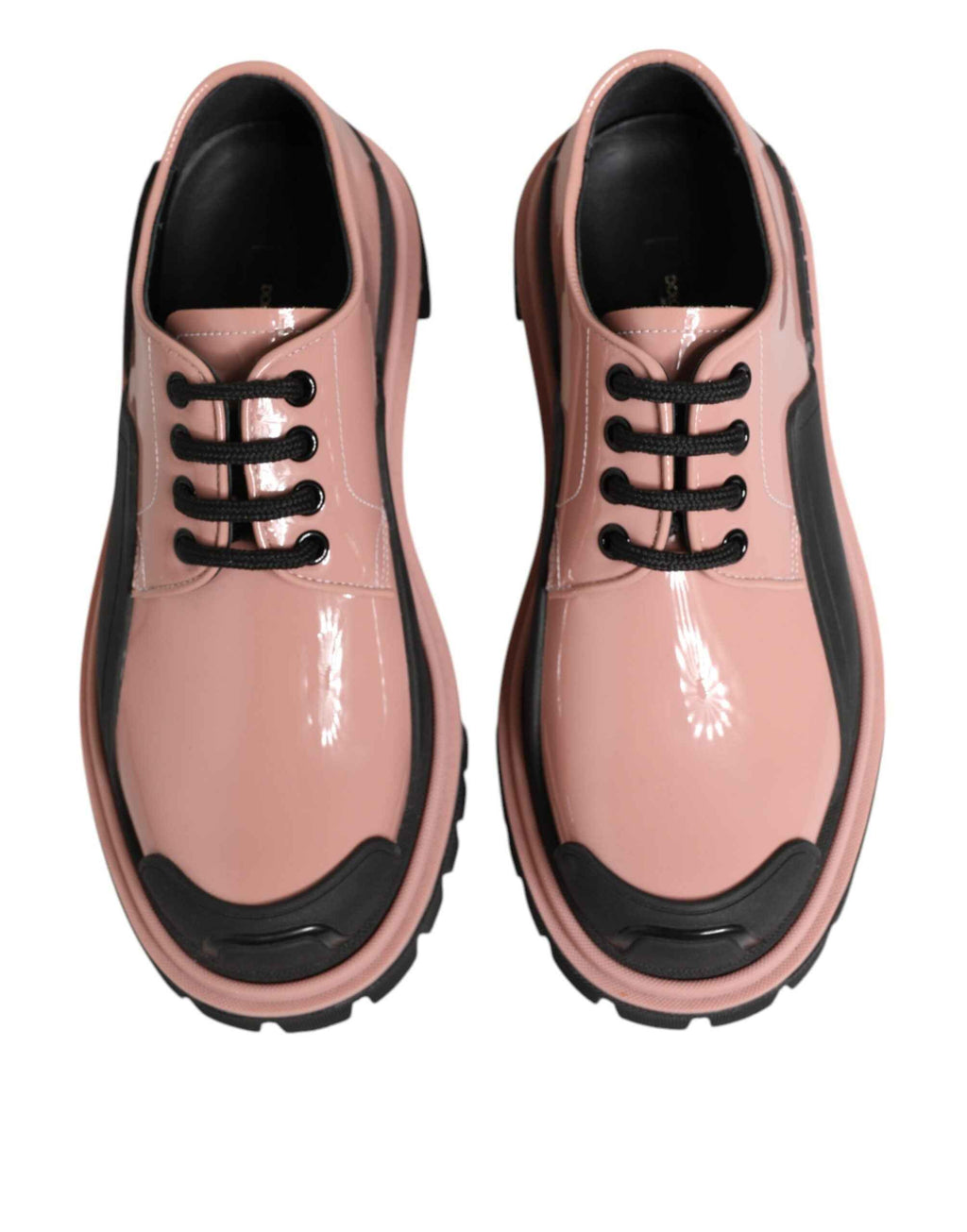 Dolce & Gabbana Light Powder Pink Black Leather Lace-Up Shoes