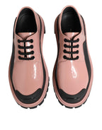 Dolce & Gabbana Light Powder Pink Black Leather Lace-Up Shoes