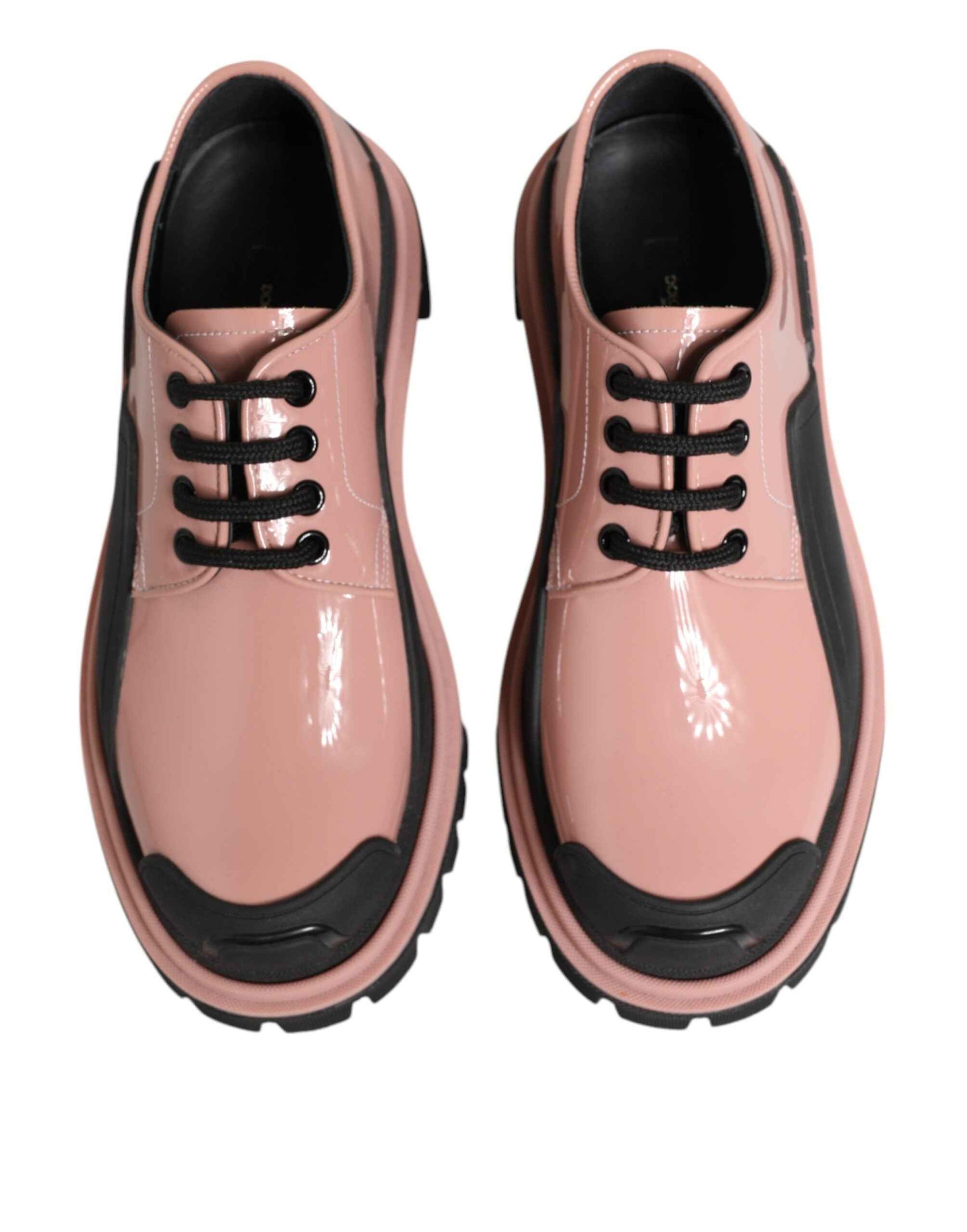 Dolce & Gabbana Light Powder Pink Black Leather Lace-Up Shoes