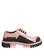 Dolce & Gabbana Light Powder Pink Black Leather Lace-Up Shoes