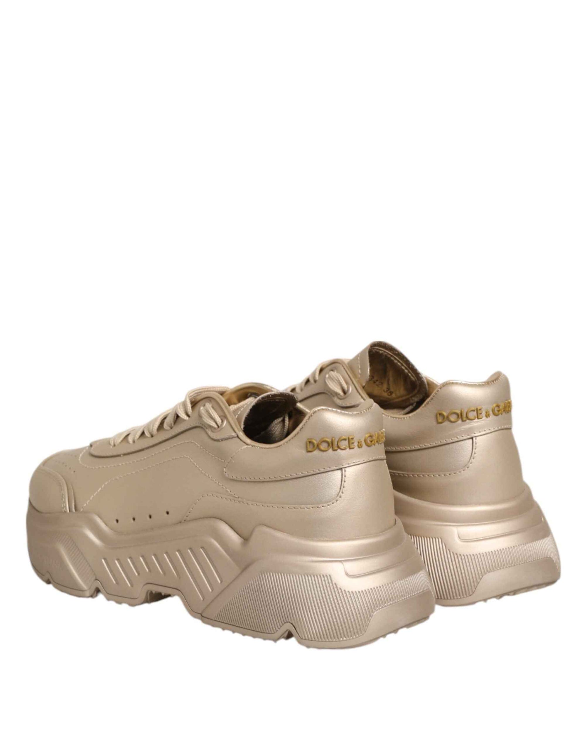 Dolce & Gabbana Gold Leather Daymaster Women Sneaker Shoes