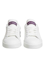 Dolce & Gabbana White Purple Leather Low Top Sneakers Shoes