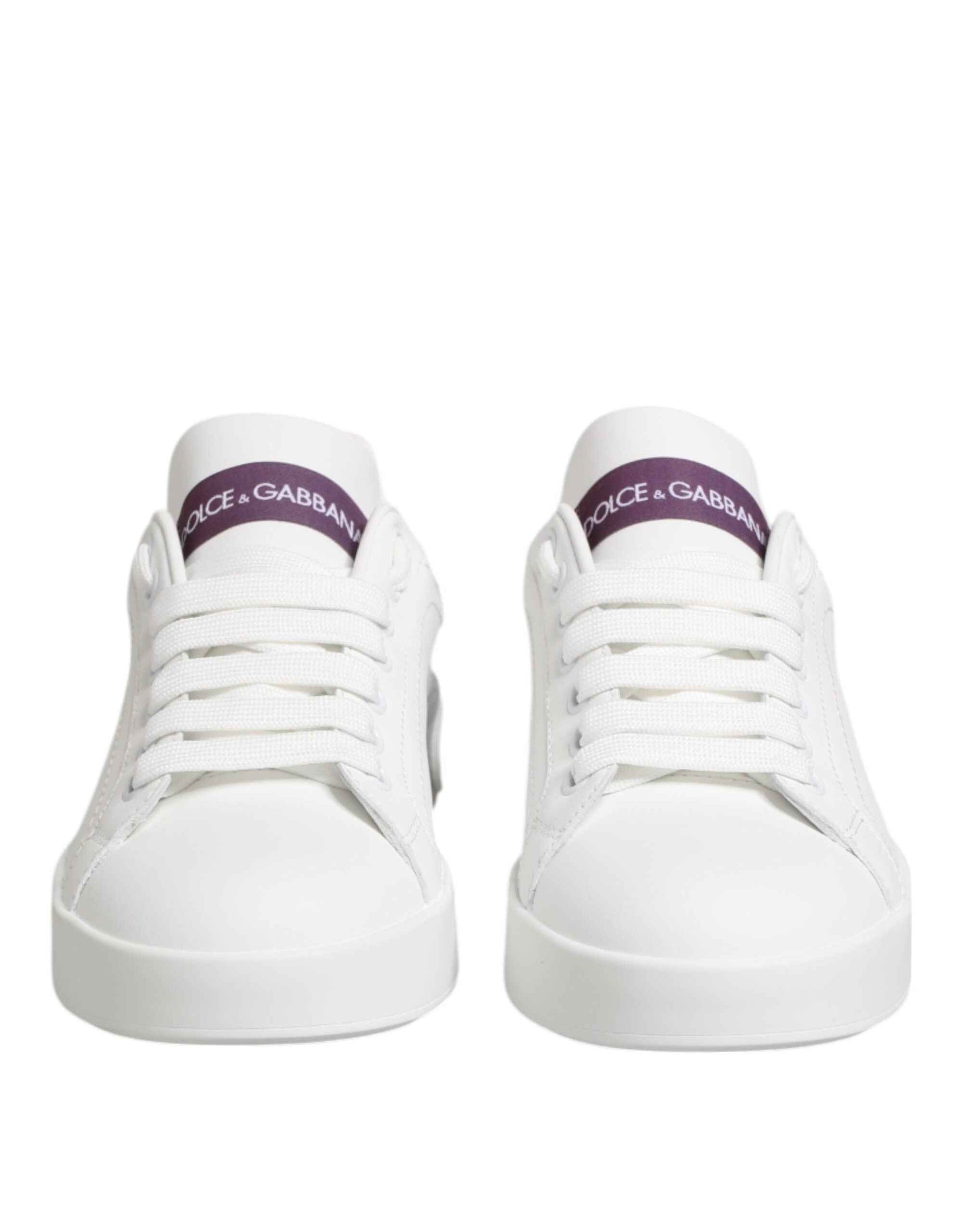 Dolce & Gabbana White Purple Leather Low Top Sneakers Shoes