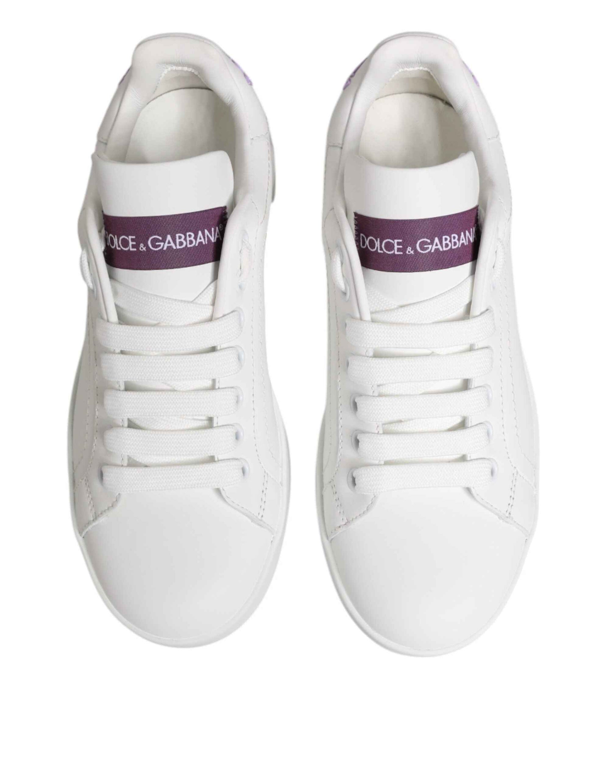 Dolce & Gabbana White Purple Leather Low Top Sneakers Shoes