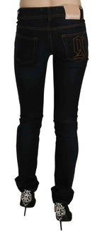 John Galliano Dark Blue Mid Waist Slim Fit Denim Casual Pants Jeans