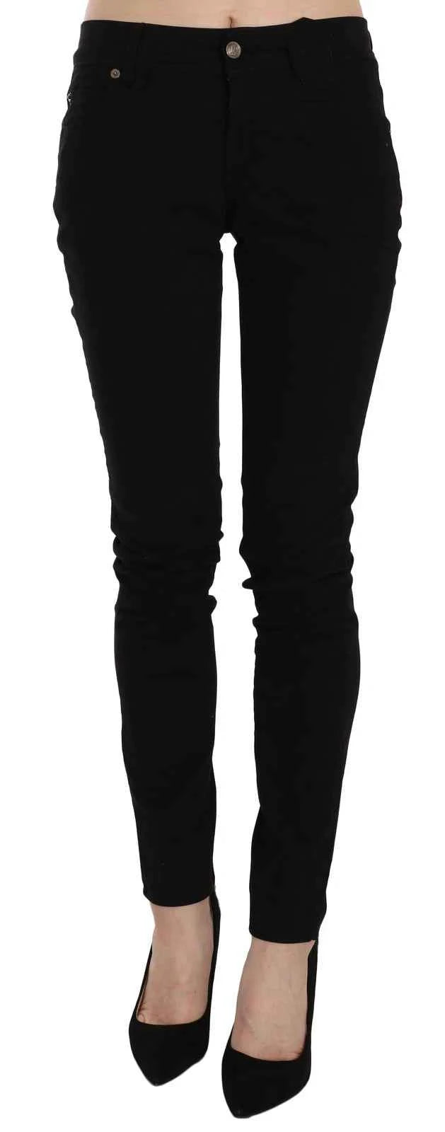 John Galliano Black Mid Waist Slim Fit Skinny Denim Casual Pants Jeans