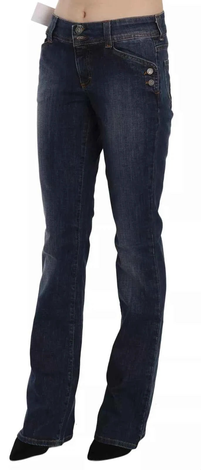 John Galliano Blue Washed Mid Waist Flared Denim Casual Pants Jeans