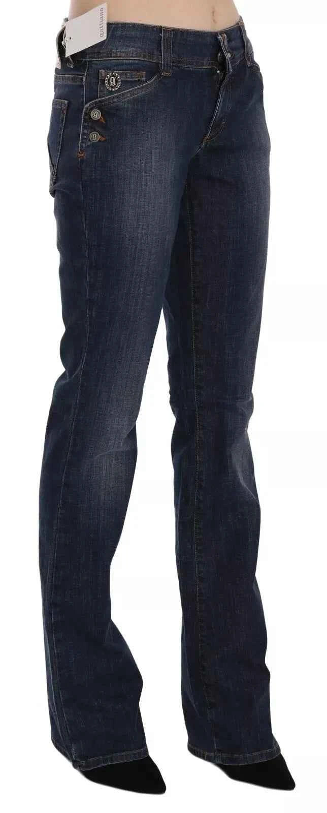 John Galliano Blue Washed Mid Waist Flared Denim Casual Pants Jeans