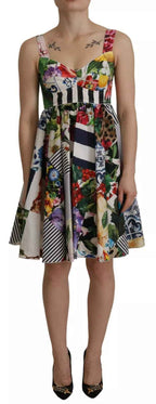 Dolce & Gabbana Multicolor Poplin Floral Mini Flared Dress