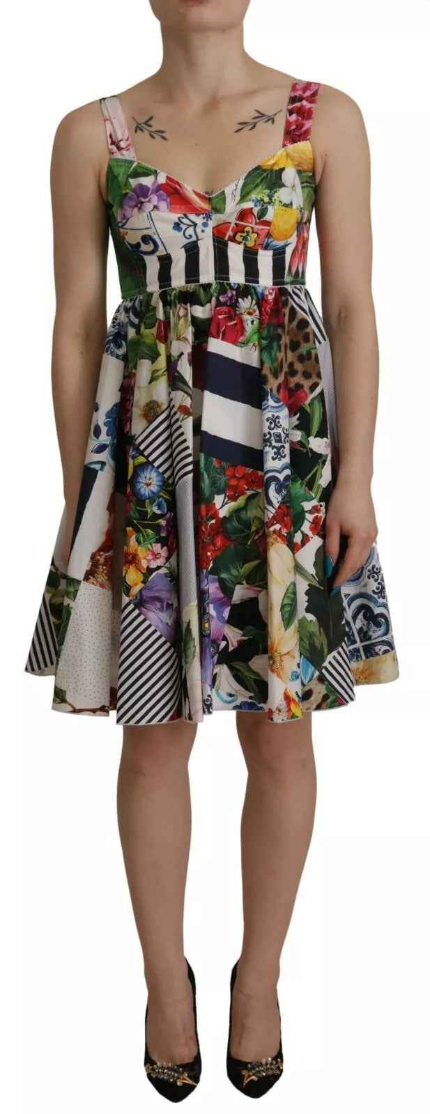 Dolce & Gabbana Multicolor Poplin Floral Mini Flared Dress