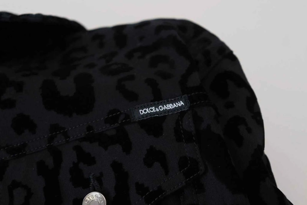 Dolce & Gabbana Cotton Black Leopard Long Sleeve Denim Jacket