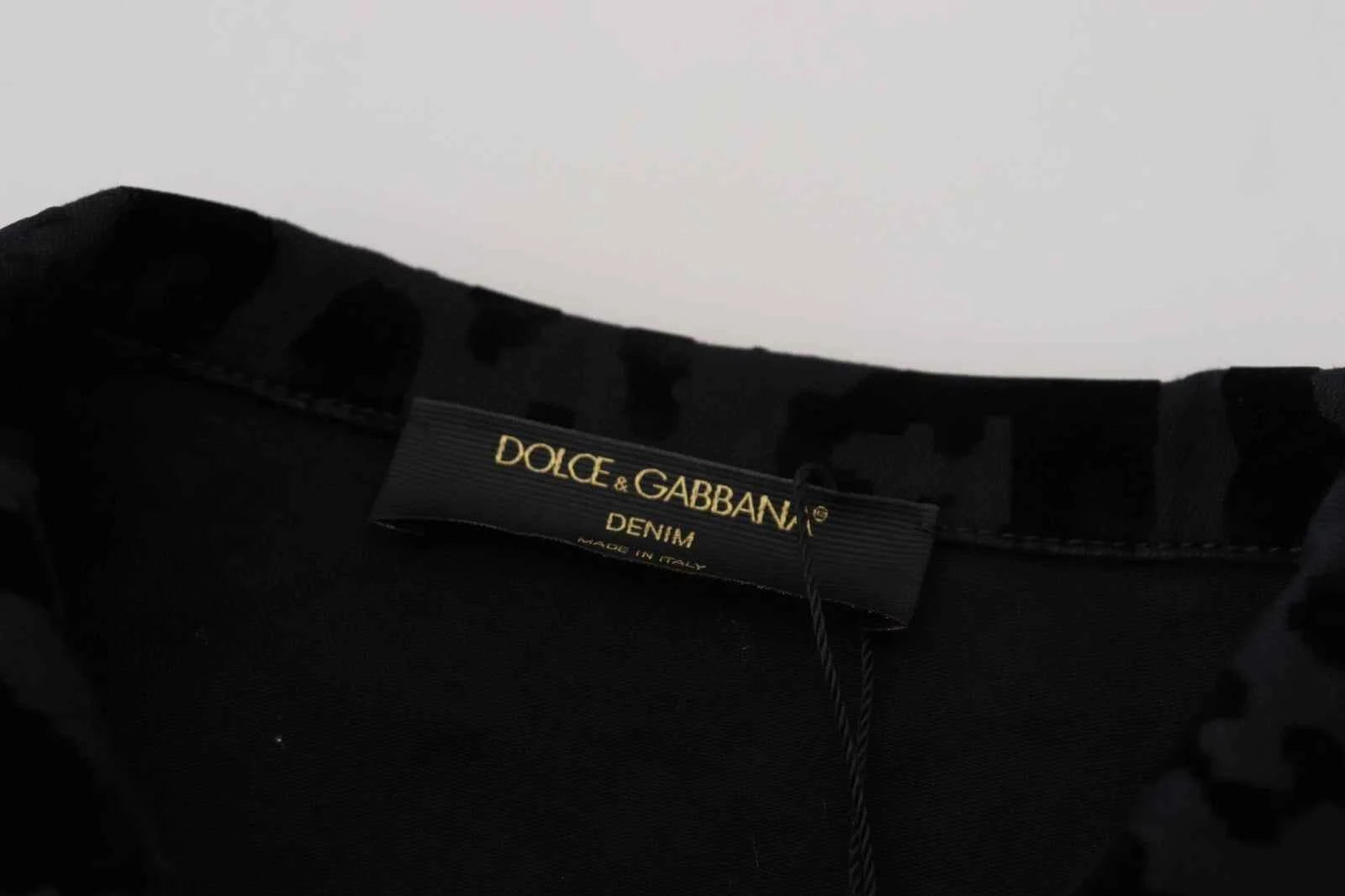 Dolce & Gabbana Cotton Black Leopard Long Sleeve Denim Jacket