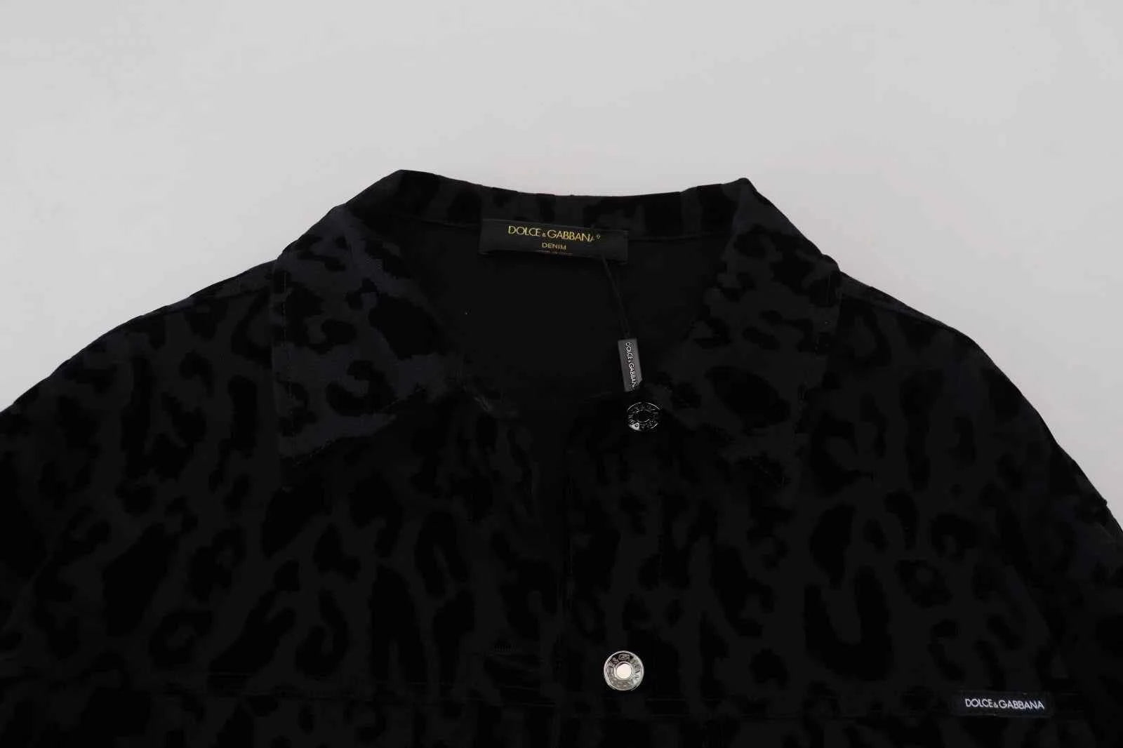 Dolce & Gabbana Cotton Black Leopard Long Sleeve Denim Jacket