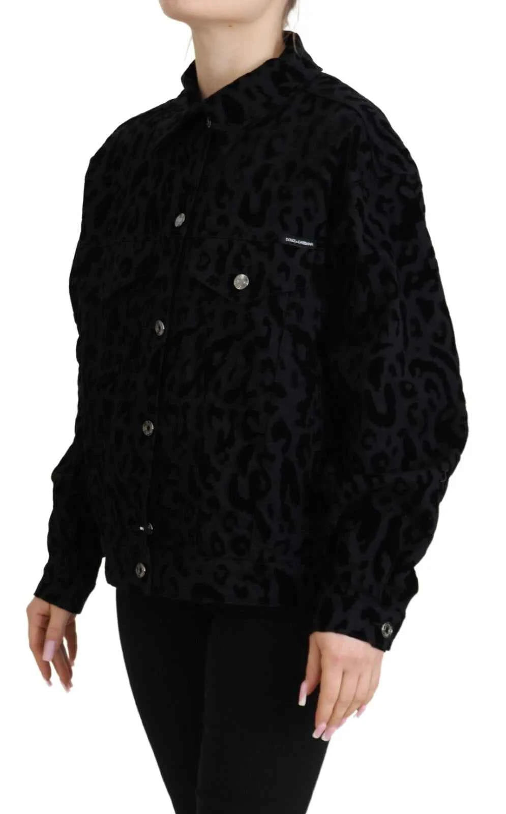Dolce & Gabbana Cotton Black Leopard Long Sleeve Denim Jacket