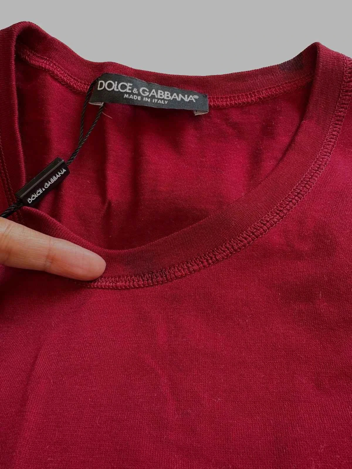 Dolce & Gabbana Red Logo Tape Cotton Crew Neck T-shirt