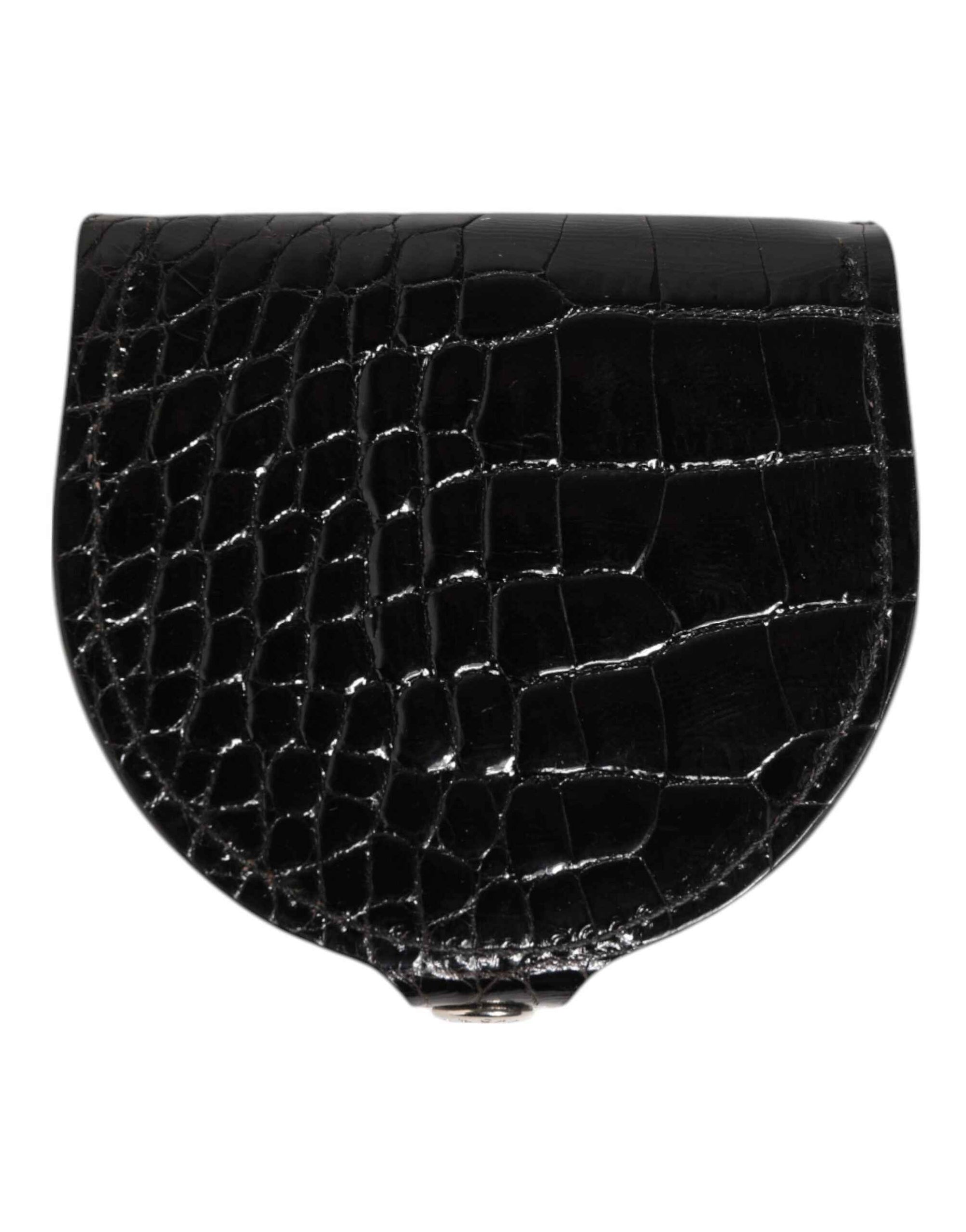 Dolce & Gabbana Black Polished Crocodile Leather Mens Coin Purse Wallet