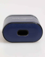 Dolce & Gabbana Blue Leather Logo Print Flip Holder Men Airpods Case