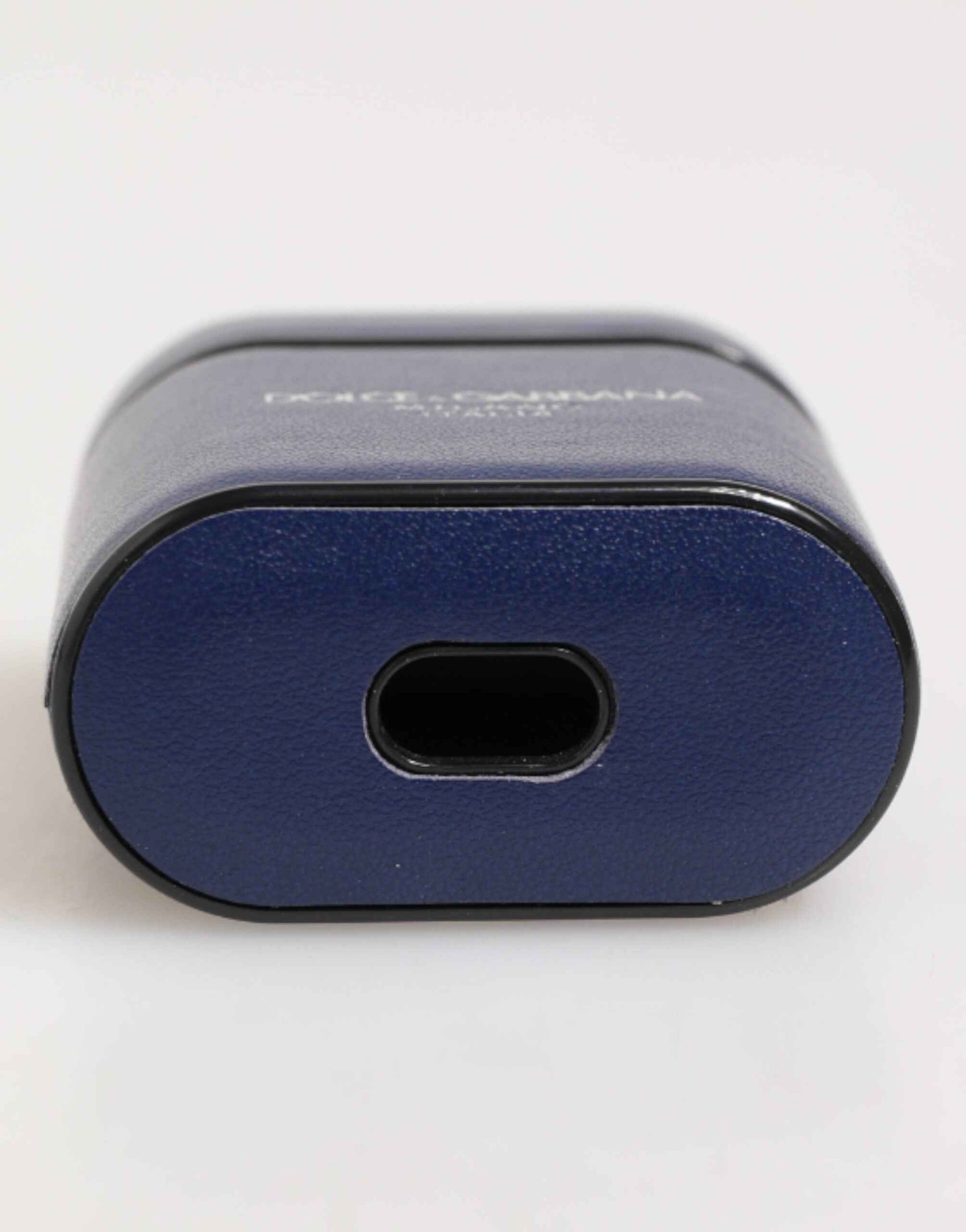 Dolce & Gabbana Blue Leather Logo Print Flip Holder Men Airpods Case