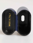 Dolce & Gabbana Blue Leather Logo Print Flip Holder Men Airpods Case