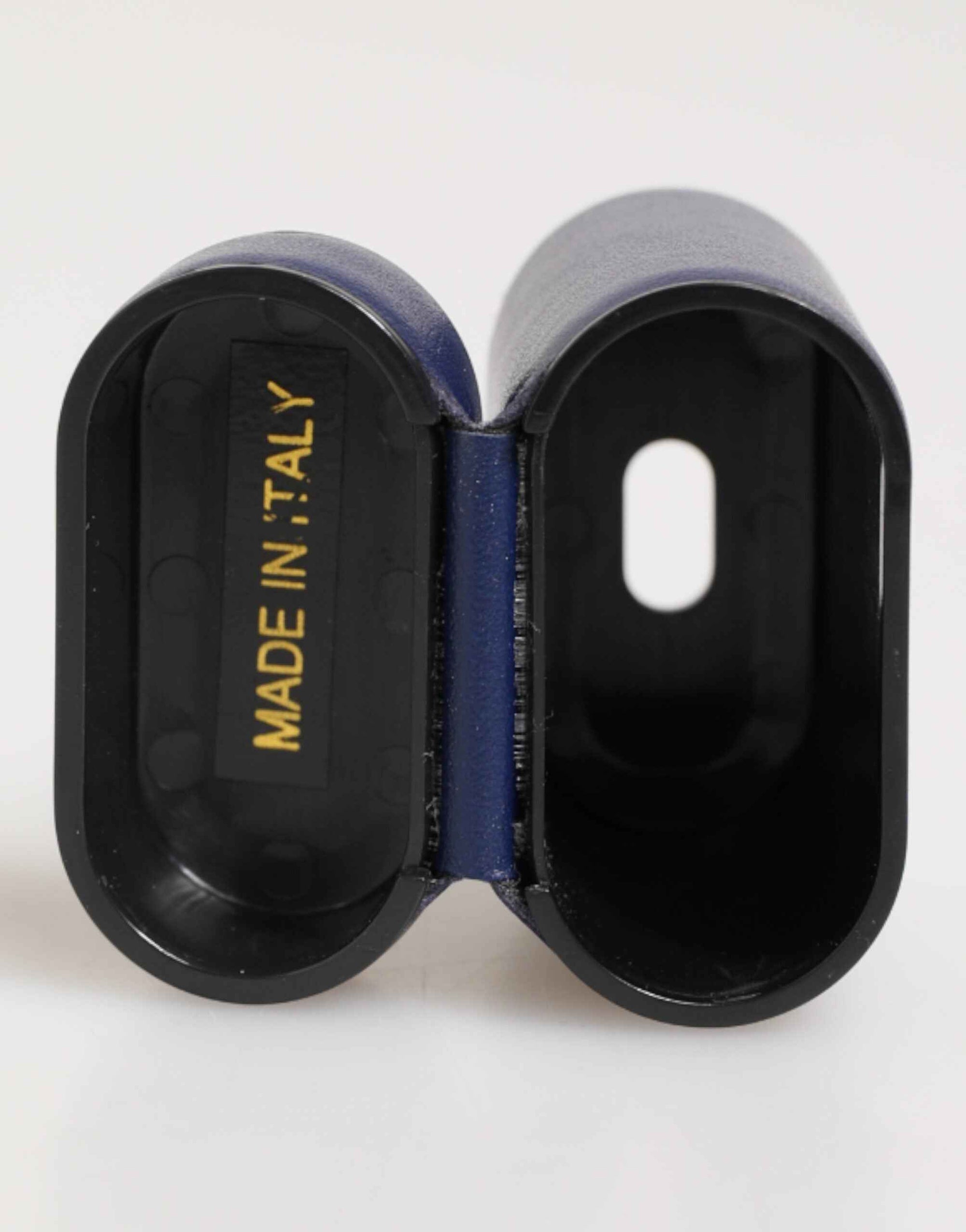 Dolce & Gabbana Blue Leather Logo Print Flip Holder Men Airpods Case
