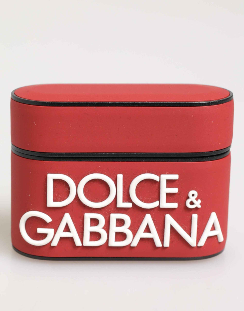 Dolce & Gabbana Red White Silicone Embossed Logo Accessory Airpods Case