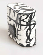 Dolce & Gabbana Black White Leather Monogram Print Logo Holder Airpods Case
