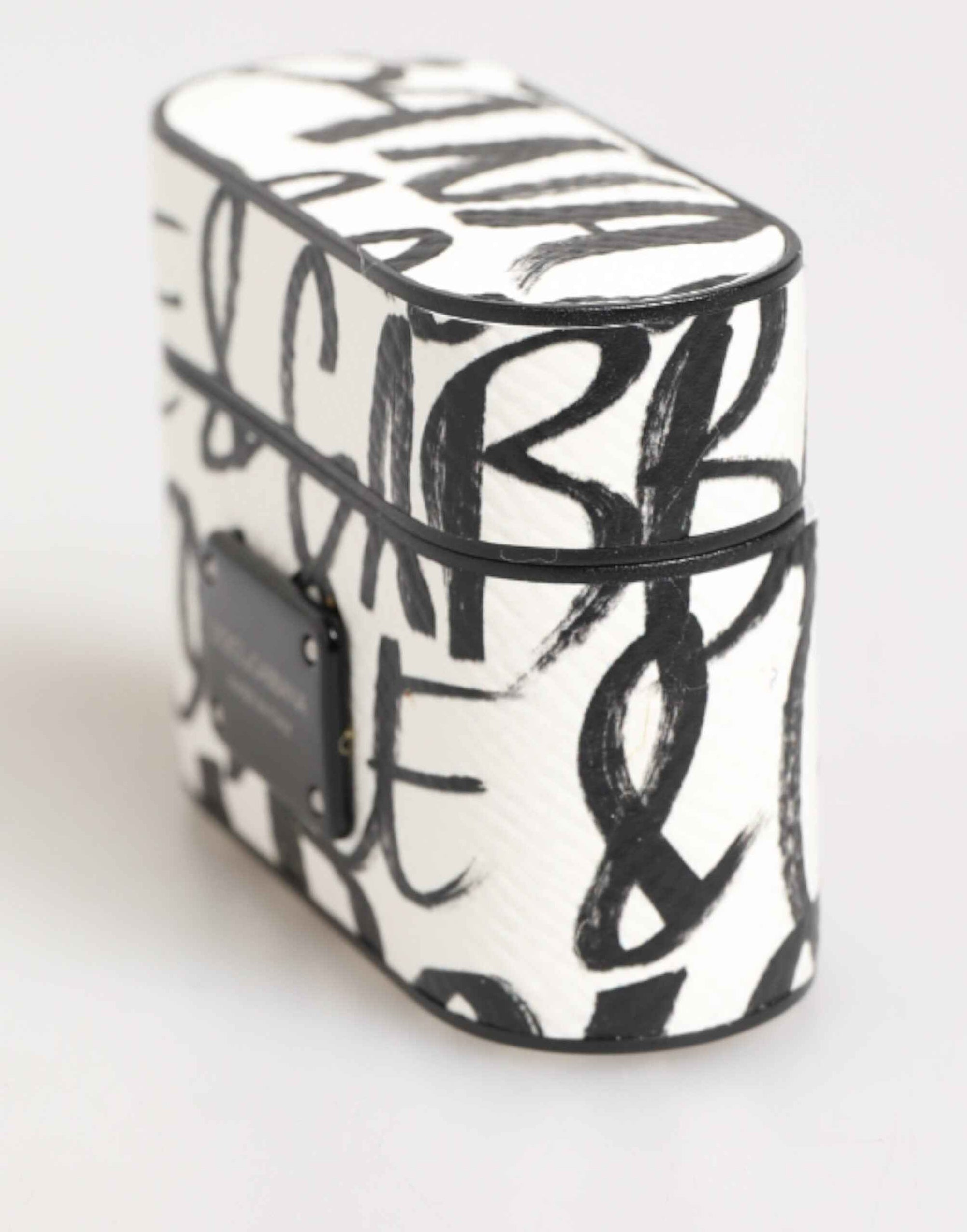 Dolce & Gabbana Black White Leather Monogram Print Logo Holder Airpods Case