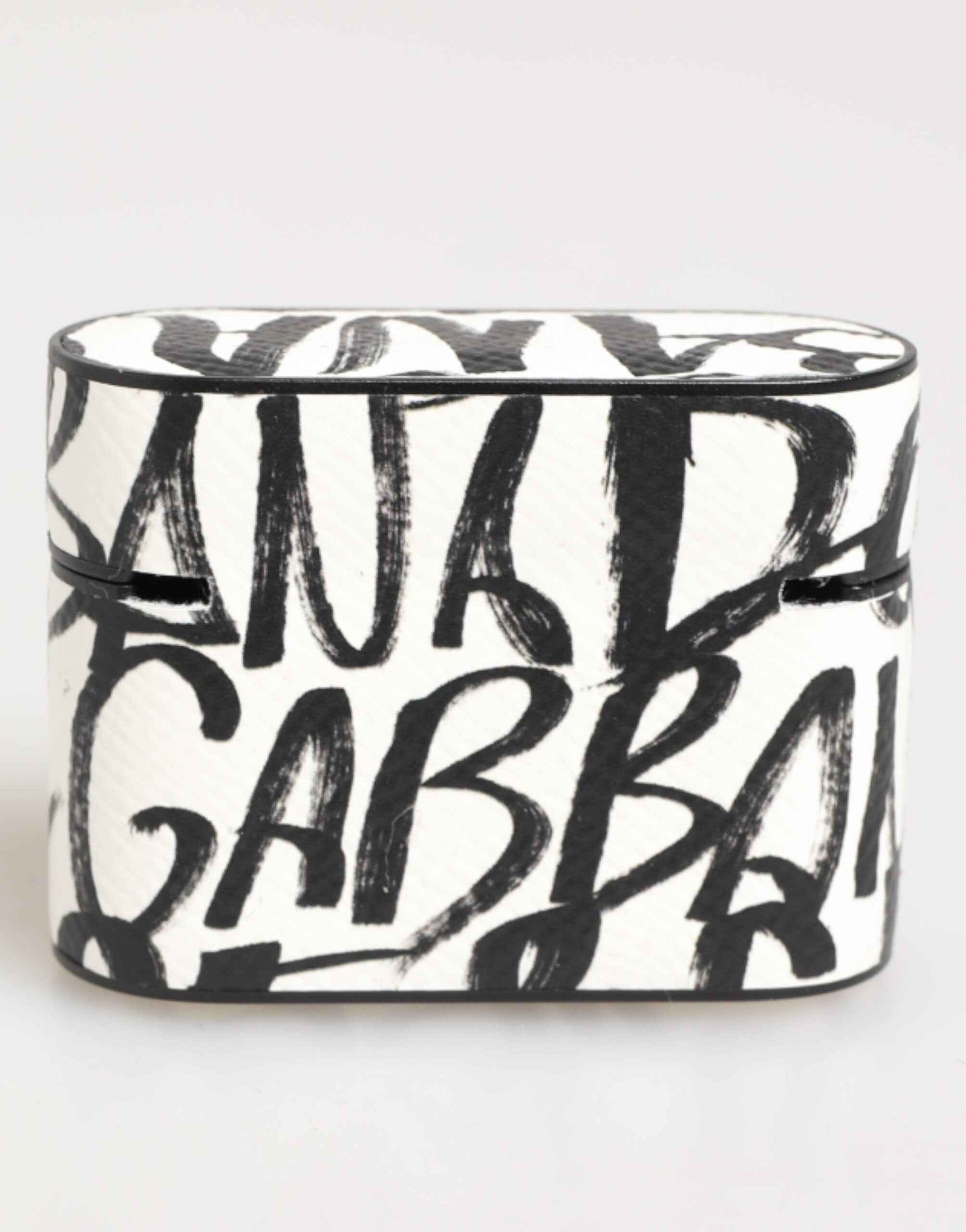 Dolce & Gabbana Black White Leather Monogram Print Logo Holder Airpods Case