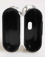 Dolce & Gabbana Black White Leather Monogram Print Logo Holder Airpods Case