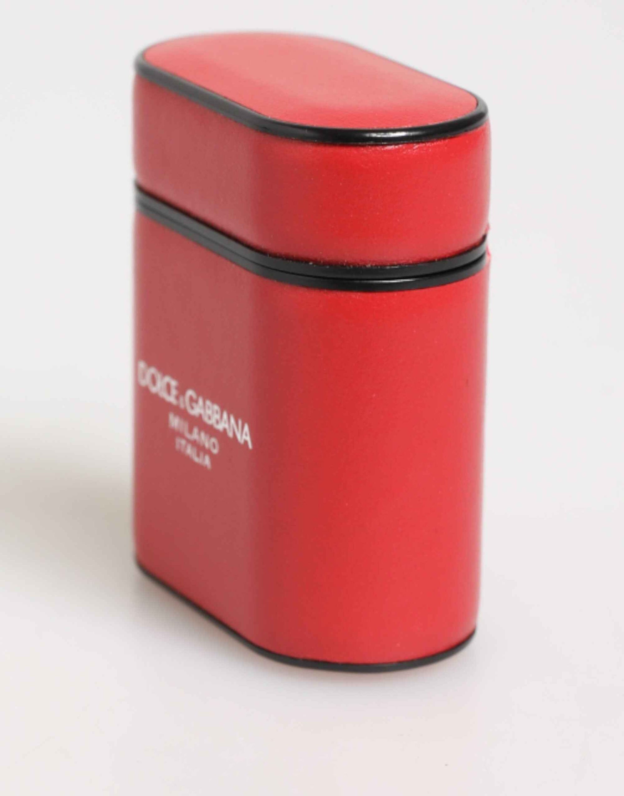 Dolce & Gabbana Red White Calfskin Leather Logo Flip Holder Airpods Case