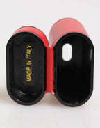 Dolce & Gabbana Red White Calfskin Leather Logo Flip Holder Airpods Case