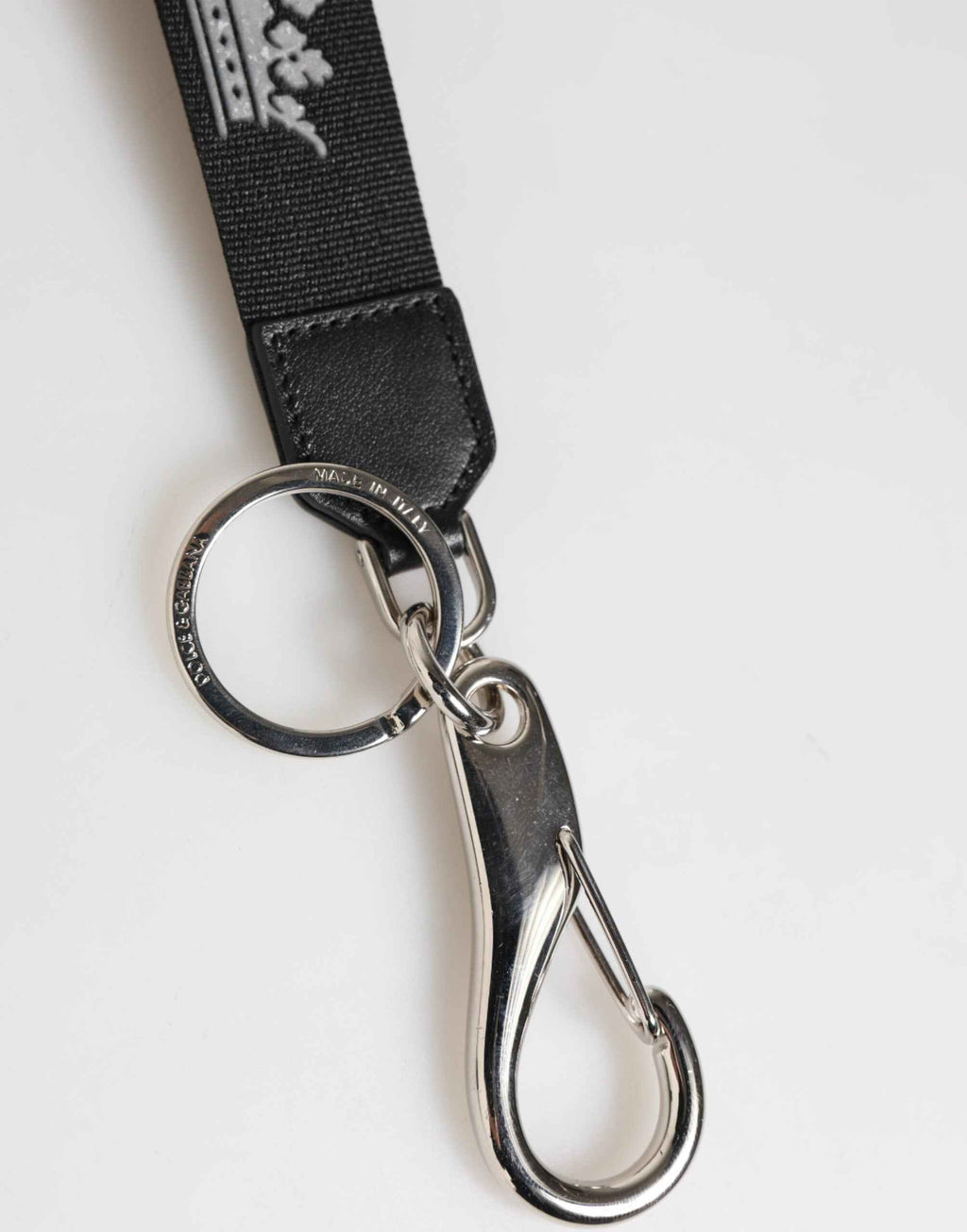 Dolce & Gabbana Black Silver Nylon DG Crown Men's Holder Keychain Keyring