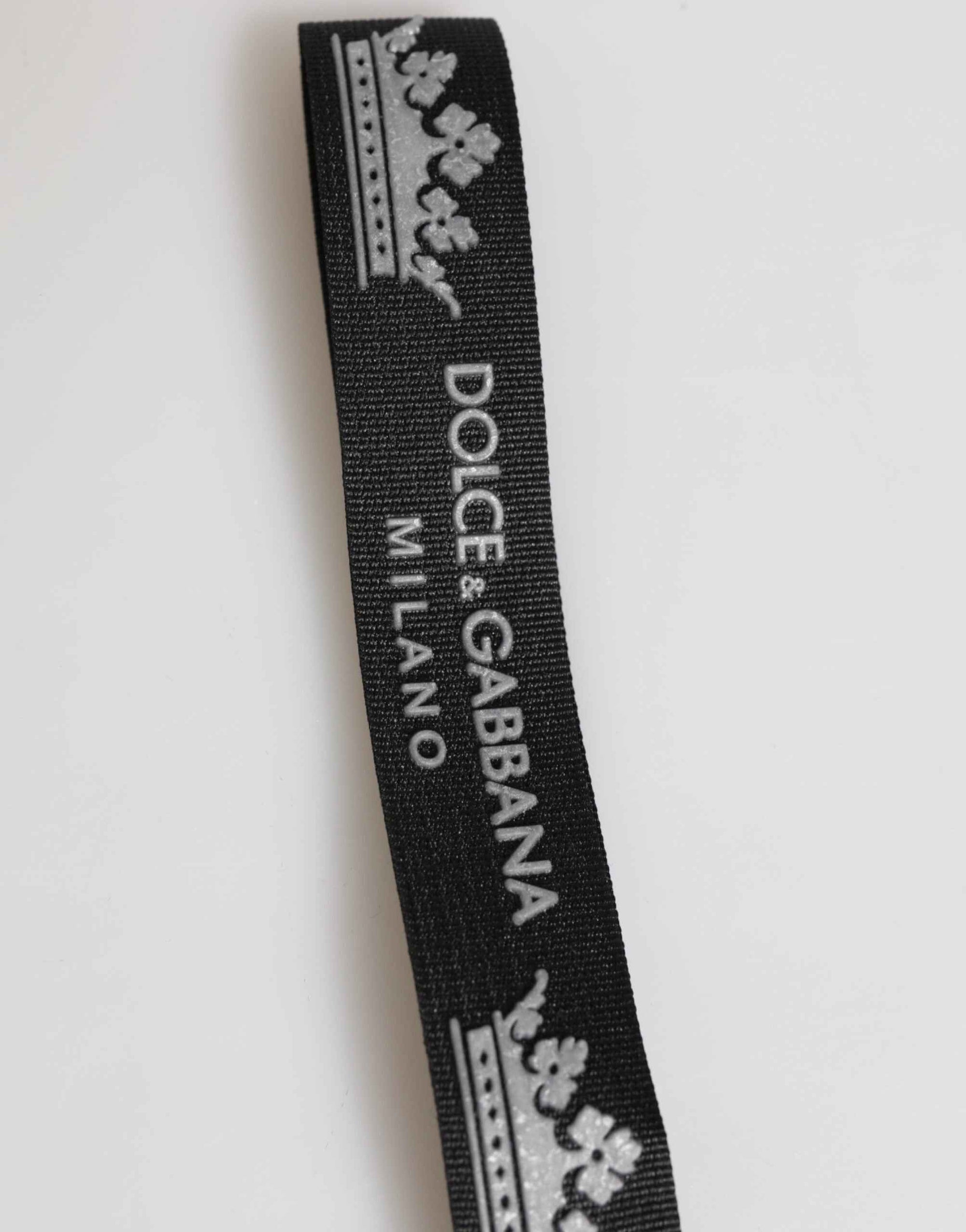 Dolce & Gabbana Black Silver Nylon DG Crown Men's Holder Keychain Keyring