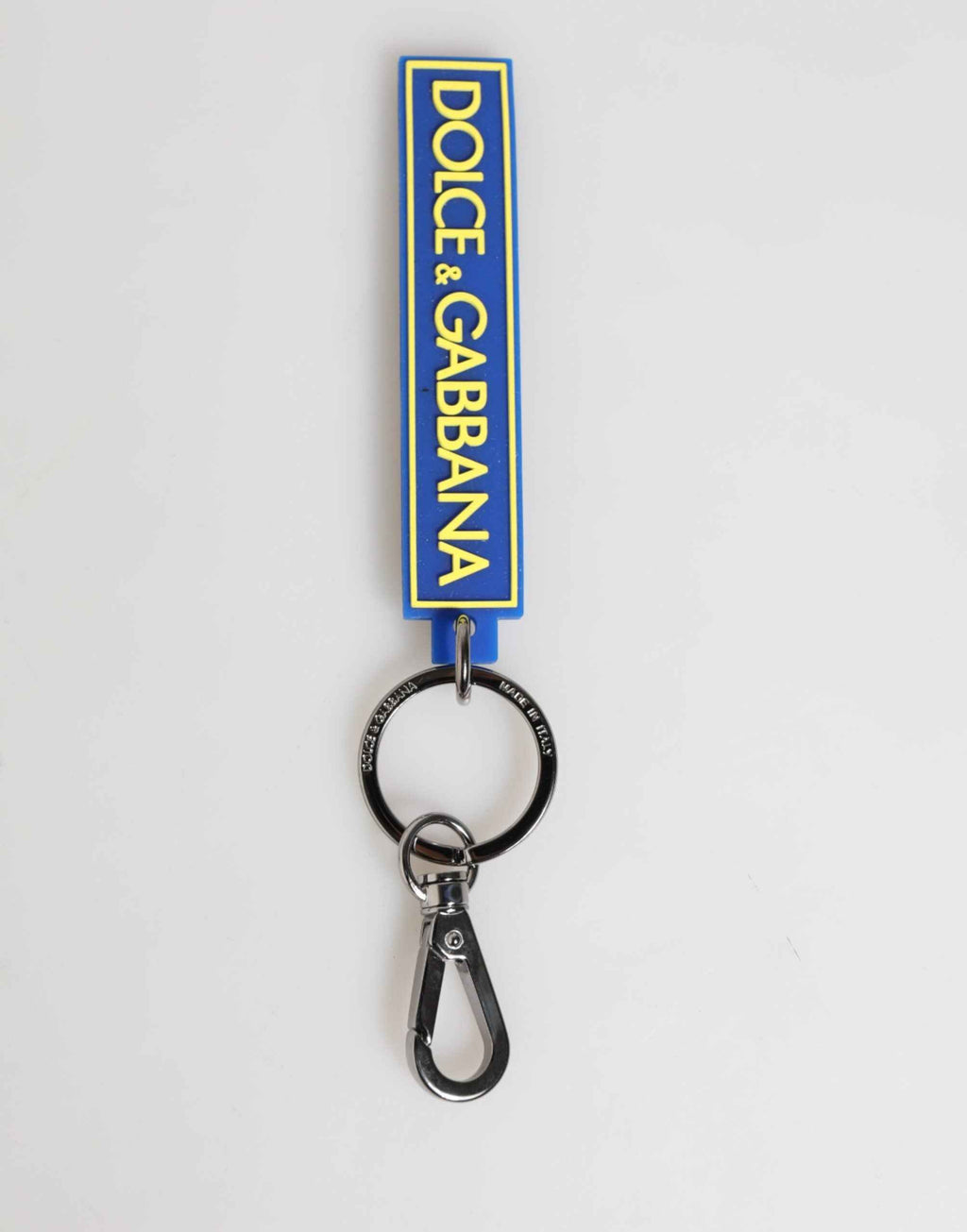 Dolce & Gabbana Blue Yellow DG Rubber Logo Silver Men's Holder Keyring