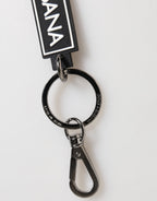Dolce & Gabbana Black White DG Rubber Logo Silver Men's Holder Keyring