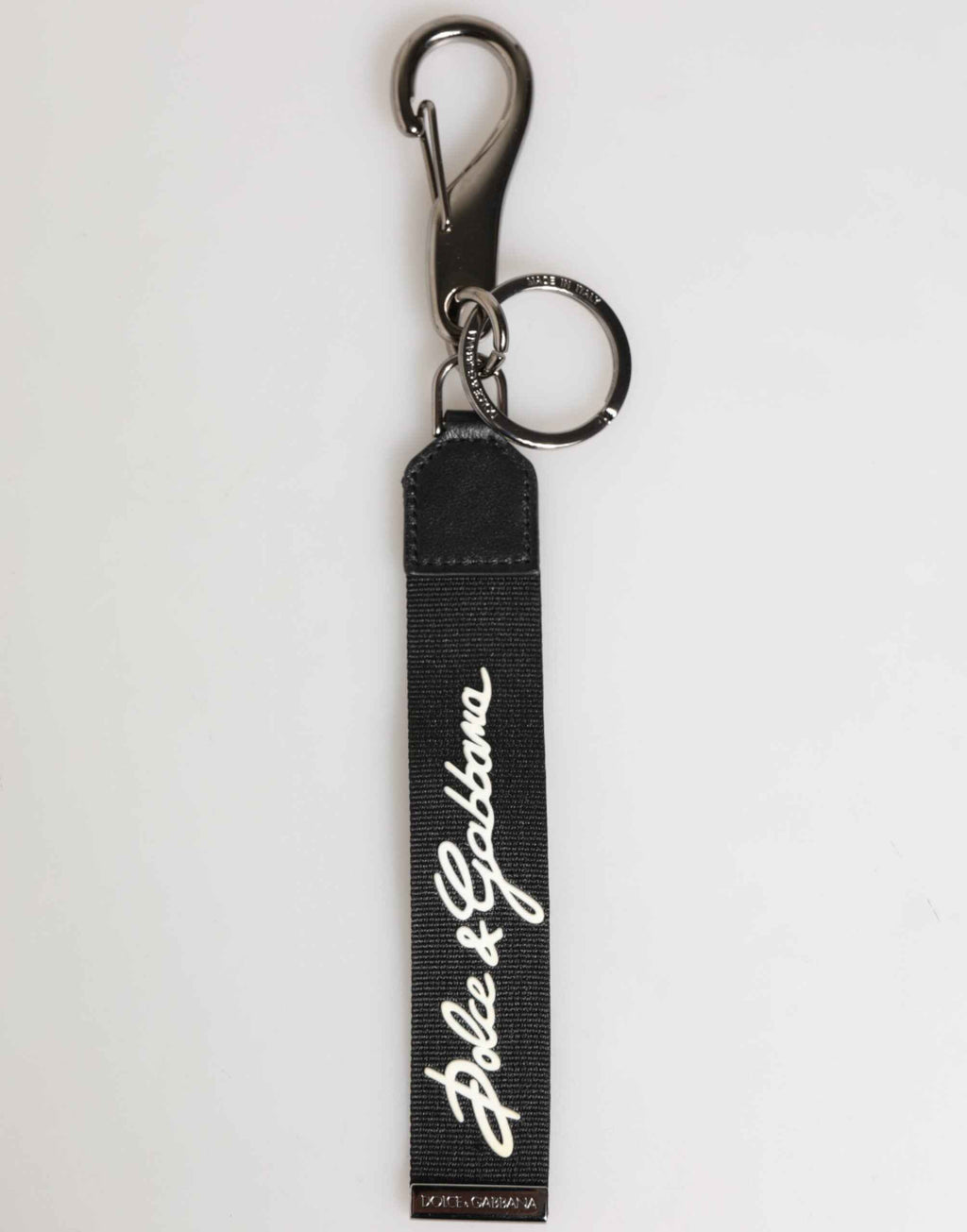 Dolce & Gabbana Black White Polyester DG Logo Silver Men Keychain Keyring