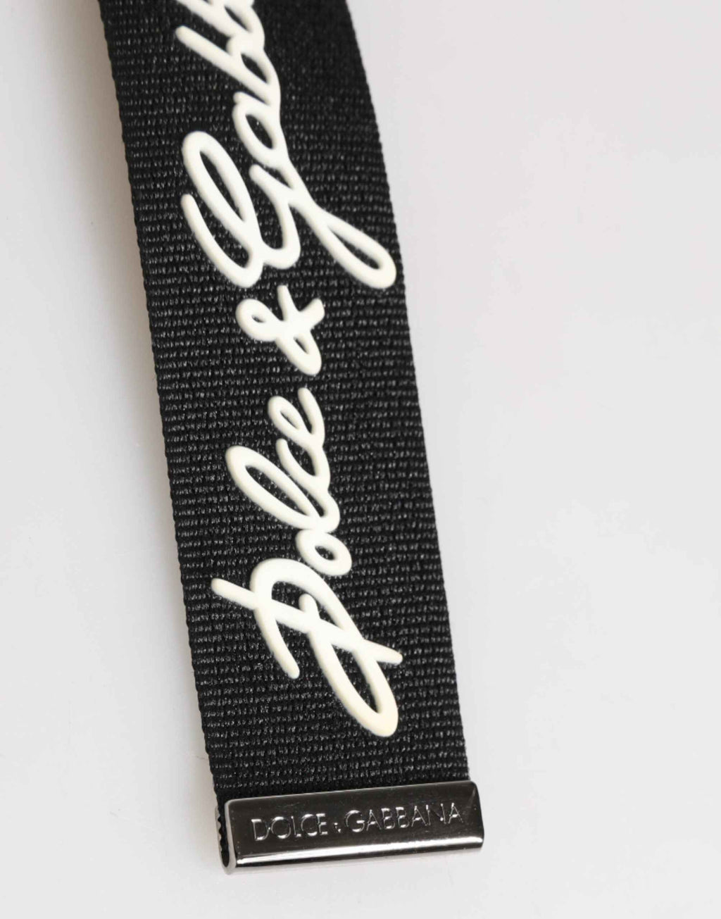 Dolce & Gabbana Black White Polyester DG Logo Silver Men Keychain Keyring