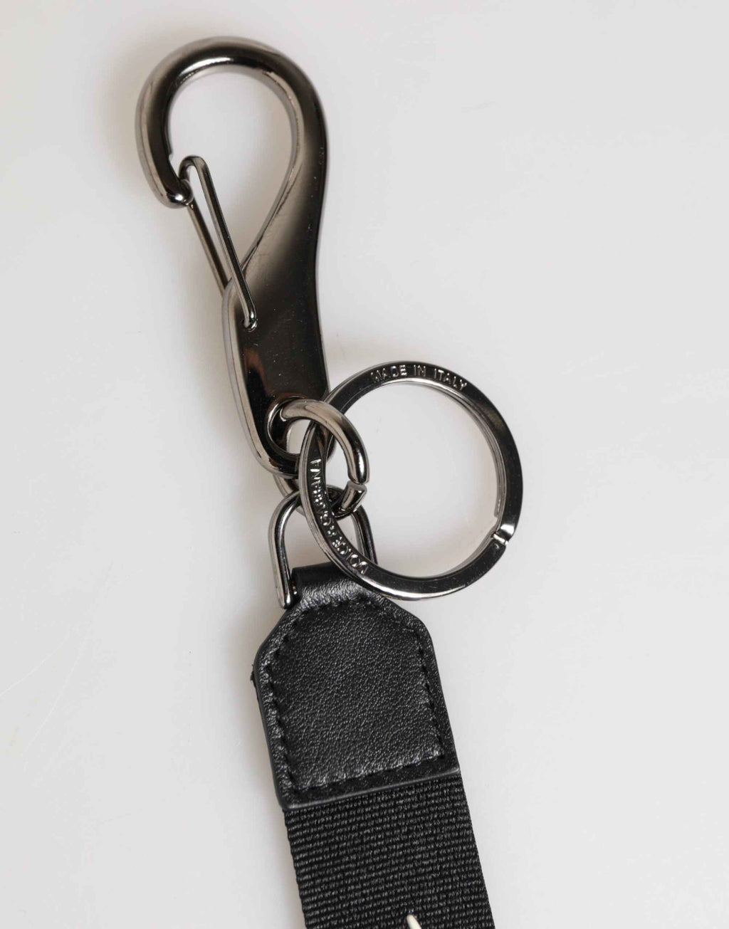 Dolce & Gabbana Black White Polyester DG Logo Silver Men Keychain Keyring