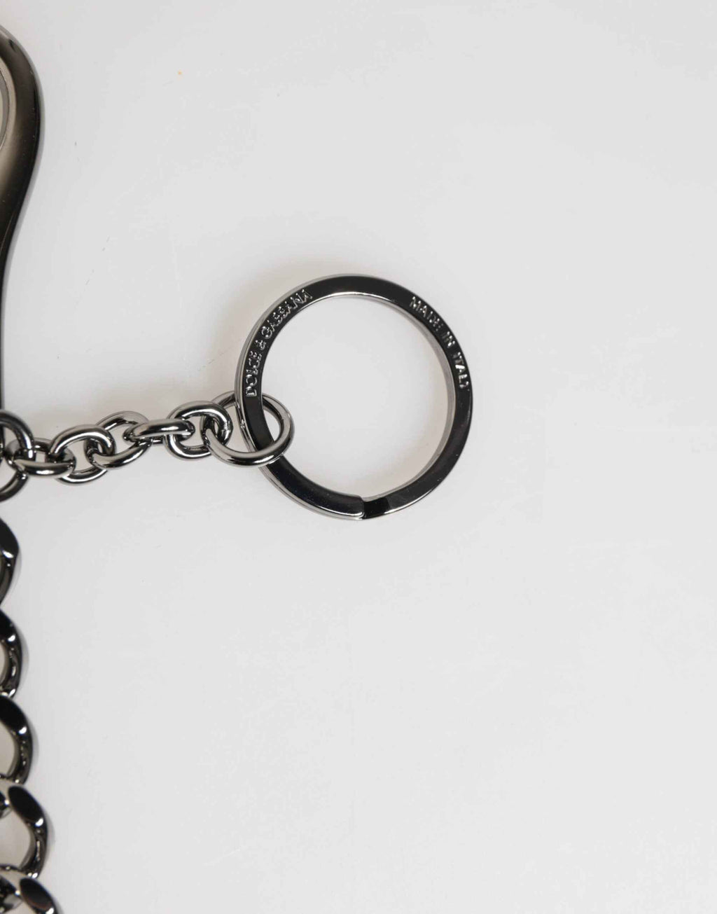 Dolce & Gabbana Black Red Military Leather Patch DG Logo Keychain Keyring