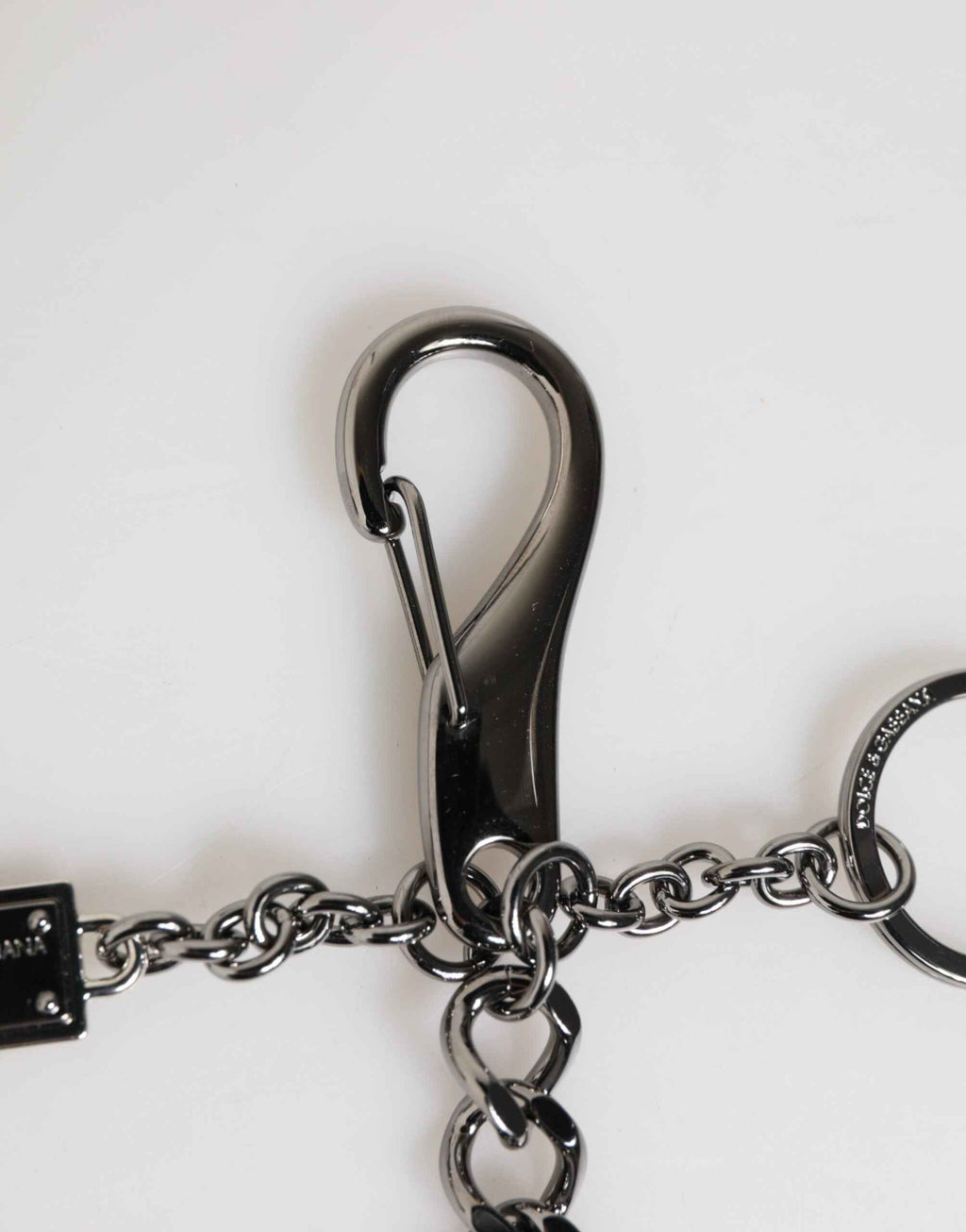 Dolce & Gabbana Black Red Military Leather Patch DG Logo Keychain Keyring